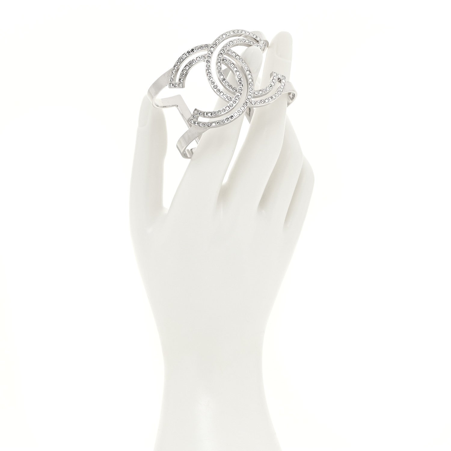 Chanel Metal Crystal CC Cuff Silver 2 of 5