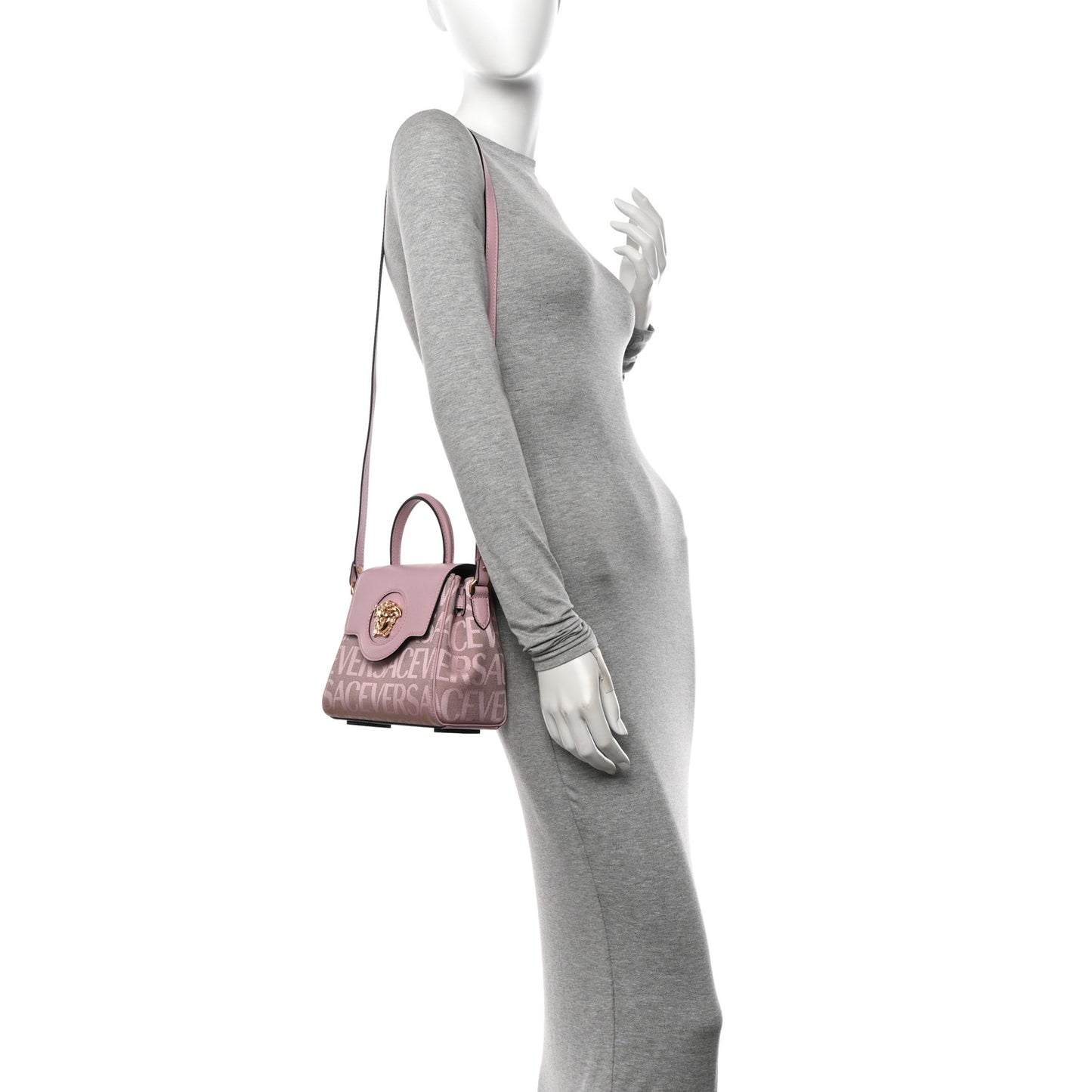 Calfskin Canvas Allover La Medusa Small Top Handle Handbag Pink