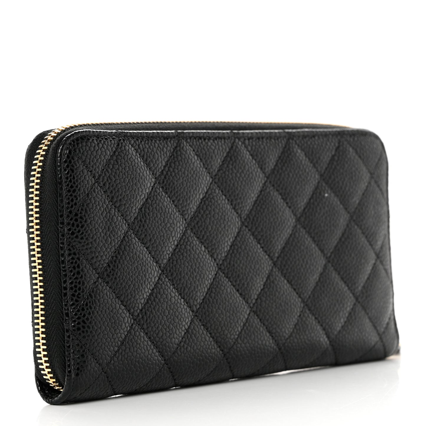 Caviar Quilted Large Gusset Zip Around Wallet Black