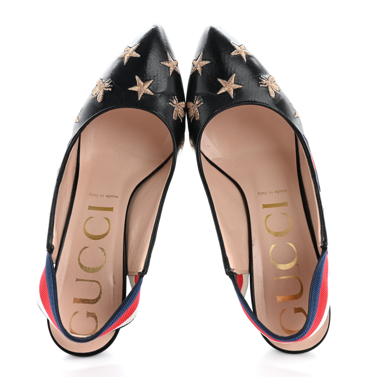 Gucci Malaga Kid Web Bee Star Embroidered Sylvie High Heel Slingback Pumps 39 Black 2 of 12