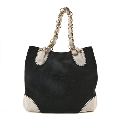 Chanel Canvas Calfskin CC Tote Black White 1 of 10