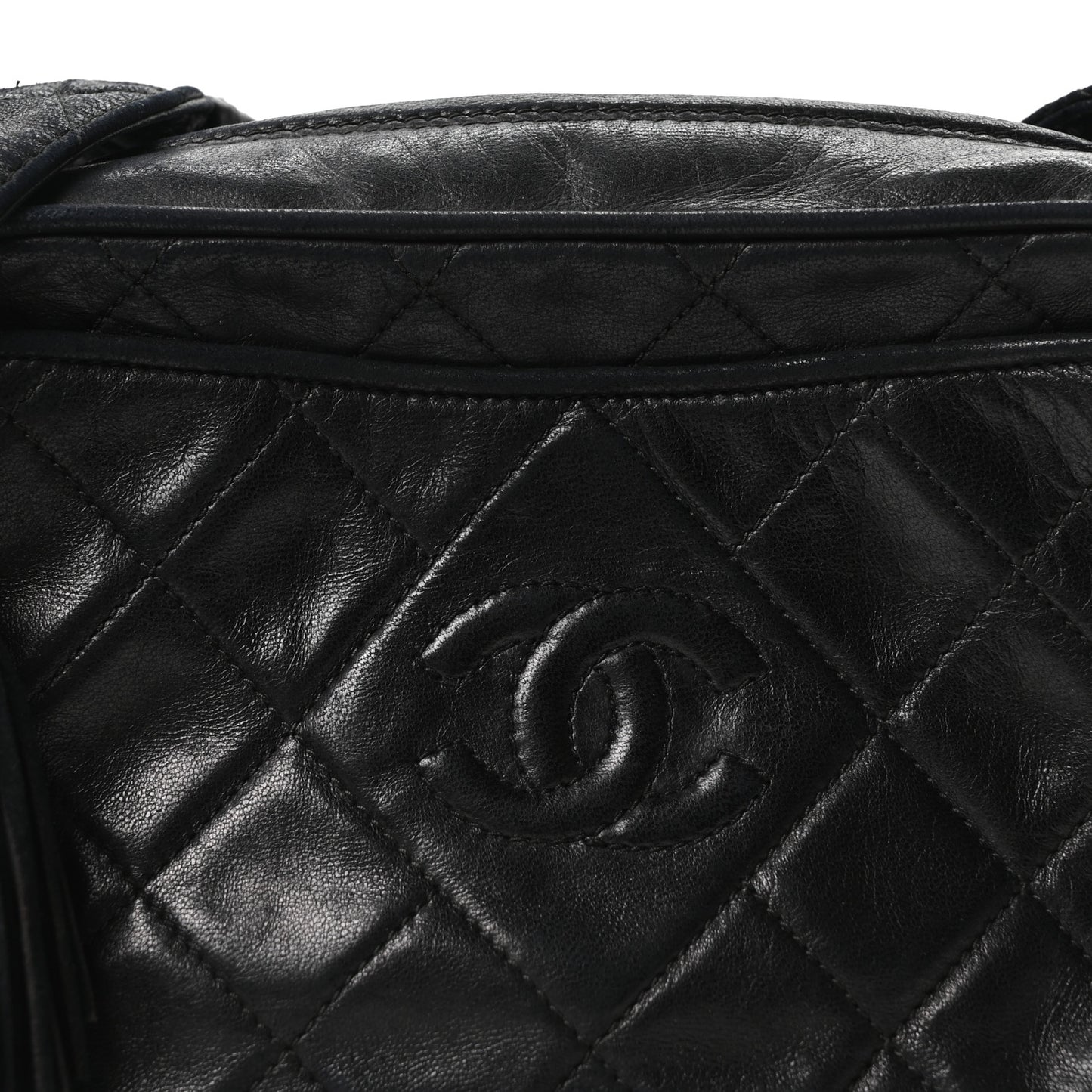 Lambskin Quilted Tassel Camera Case Black