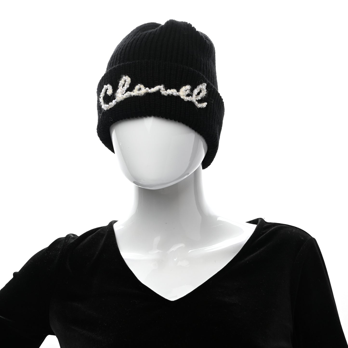 Cashmere Logo Beanie Hat Black White