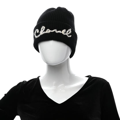 Chanel Cashmere Logo Beanie Hat Black White 2 of 4
