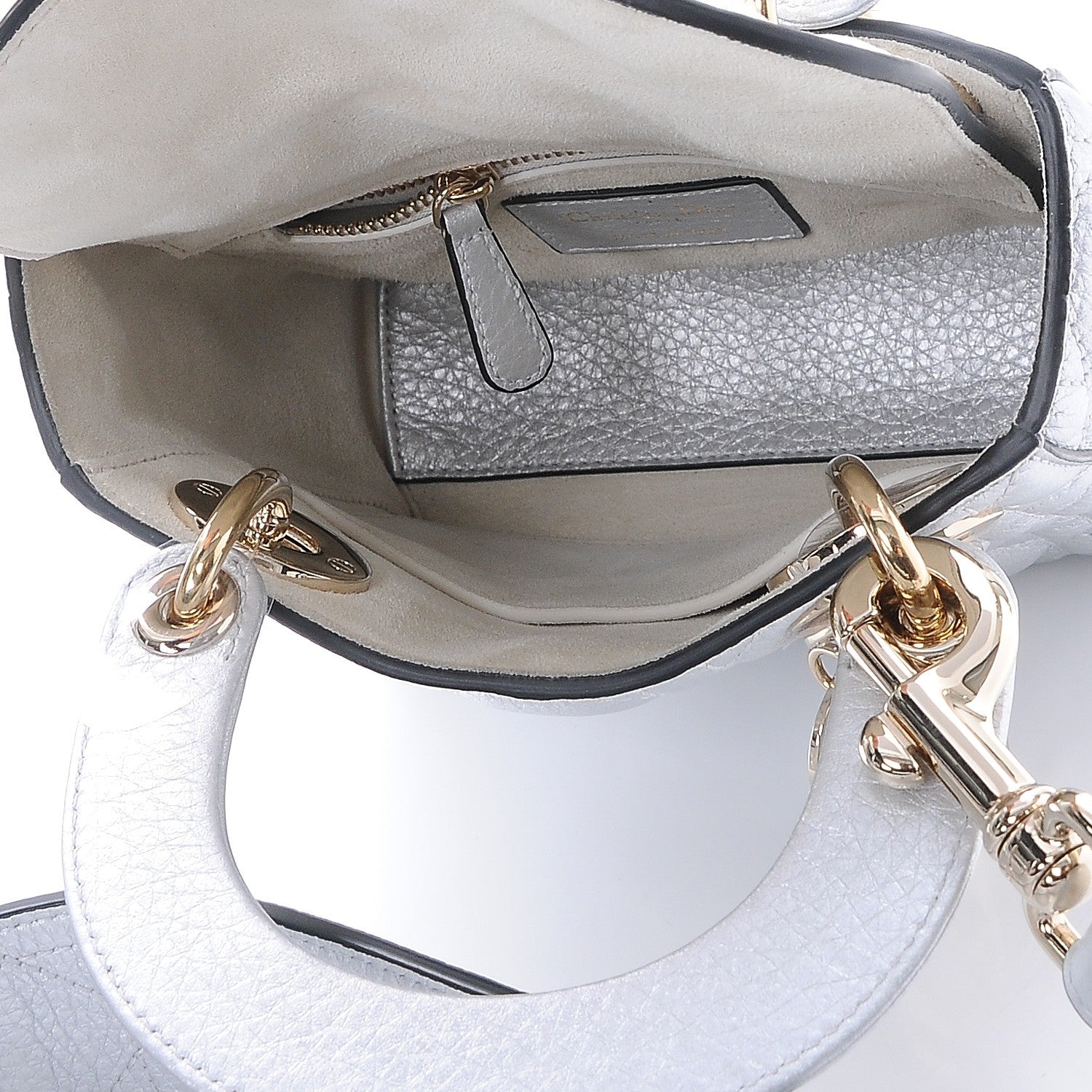 Christian Dior Metallic Grained Calfskin Cannage Mini Lady Dior Silver 5 of 7