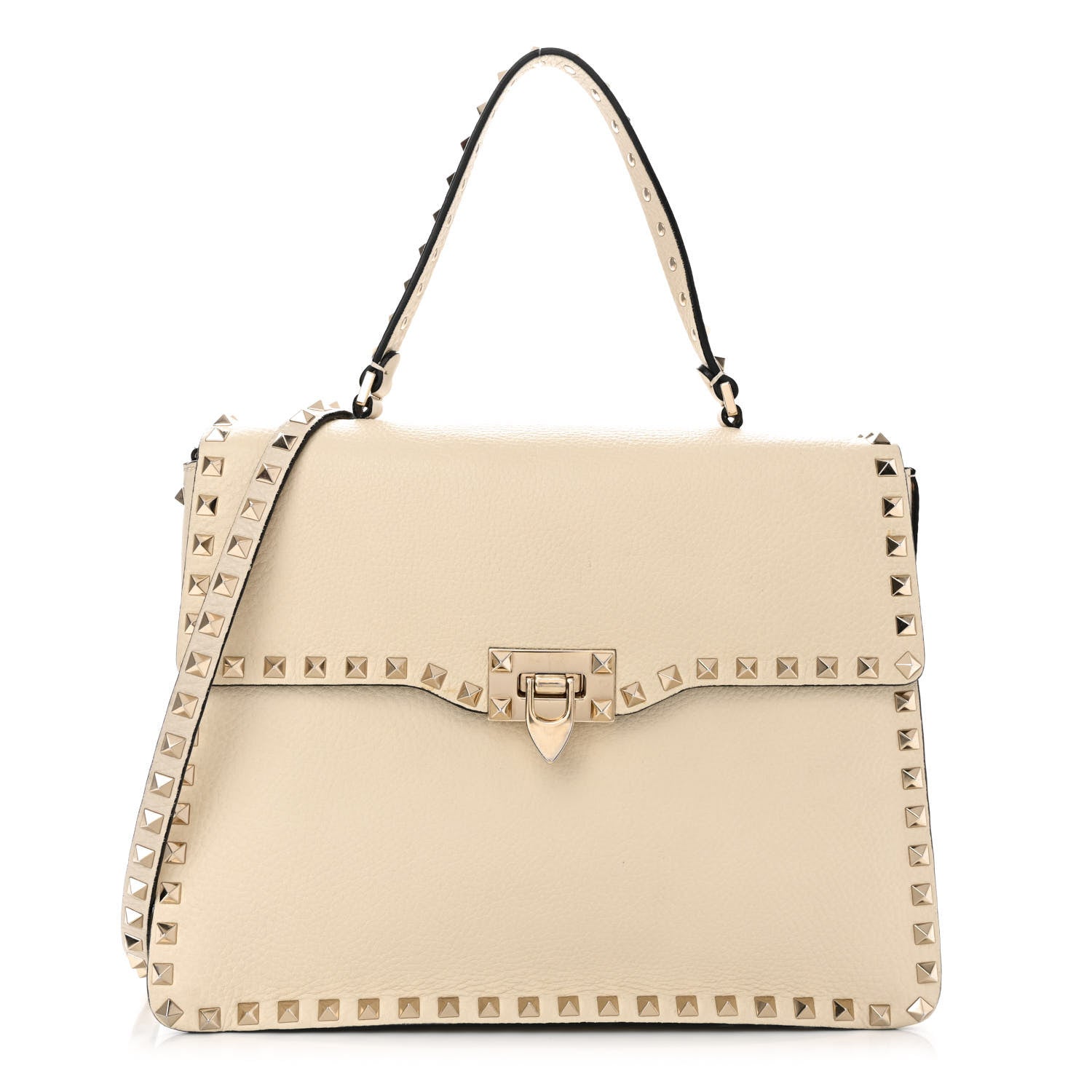 Valentino Garavani Grained Calfskin Rockstud Top Handle Flap Shoulder Bag Light Ivory 1 of 14