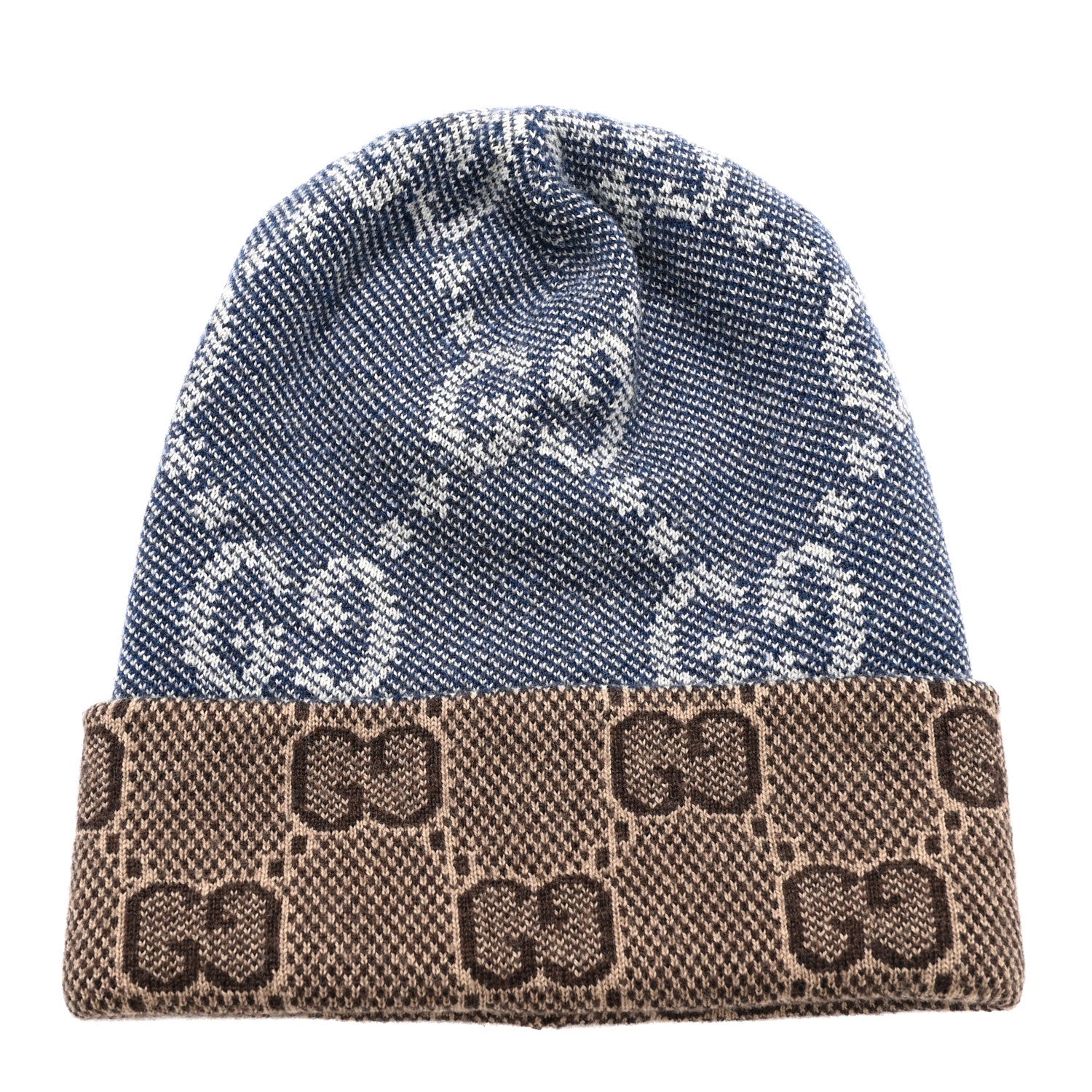 Gucci Wool Monogram Doubly G Beanie Hat S Blue Brown 3 of 5