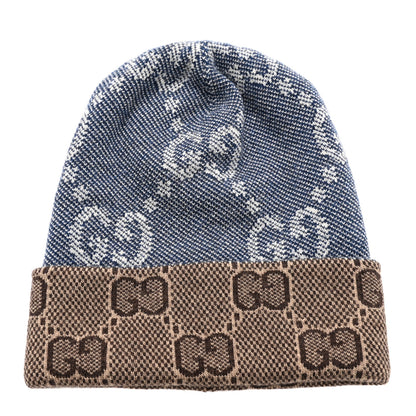 Gucci Wool Monogram Doubly G Beanie Hat S Blue Brown 3 of 5