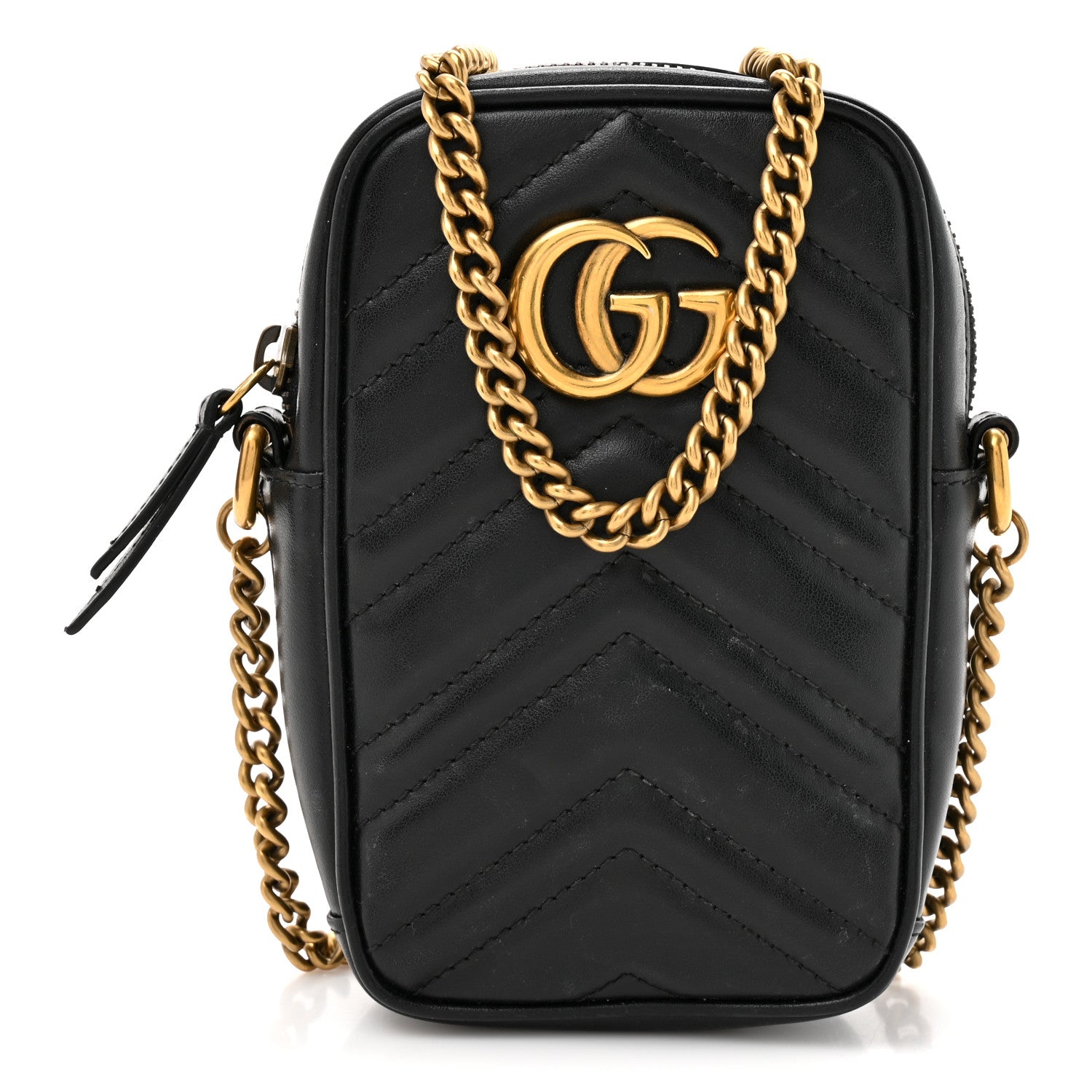 Gucci Calfskin Matelasse Mini GG Marmont Crossbody Bag Black 1 of 16