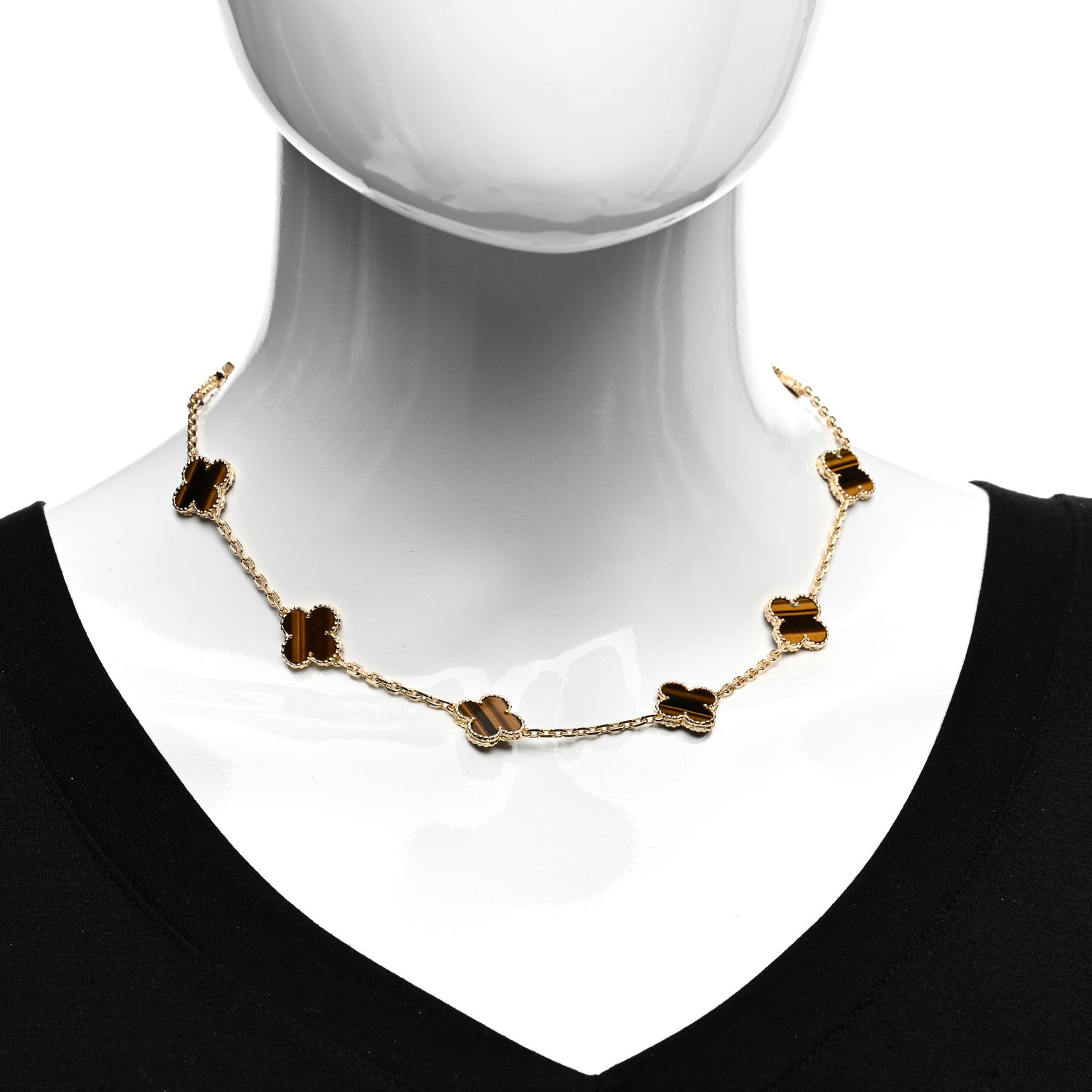 Van Cleef & Arpels 18K Yellow Gold Tiger Eye 10 Motifs Vintage Alhambra Necklace 2 of 5