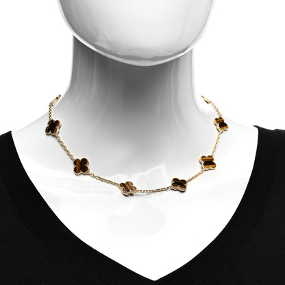 Van Cleef & Arpels 18K Yellow Gold Tiger Eye 10 Motifs Vintage Alhambra Necklace 2 of 5