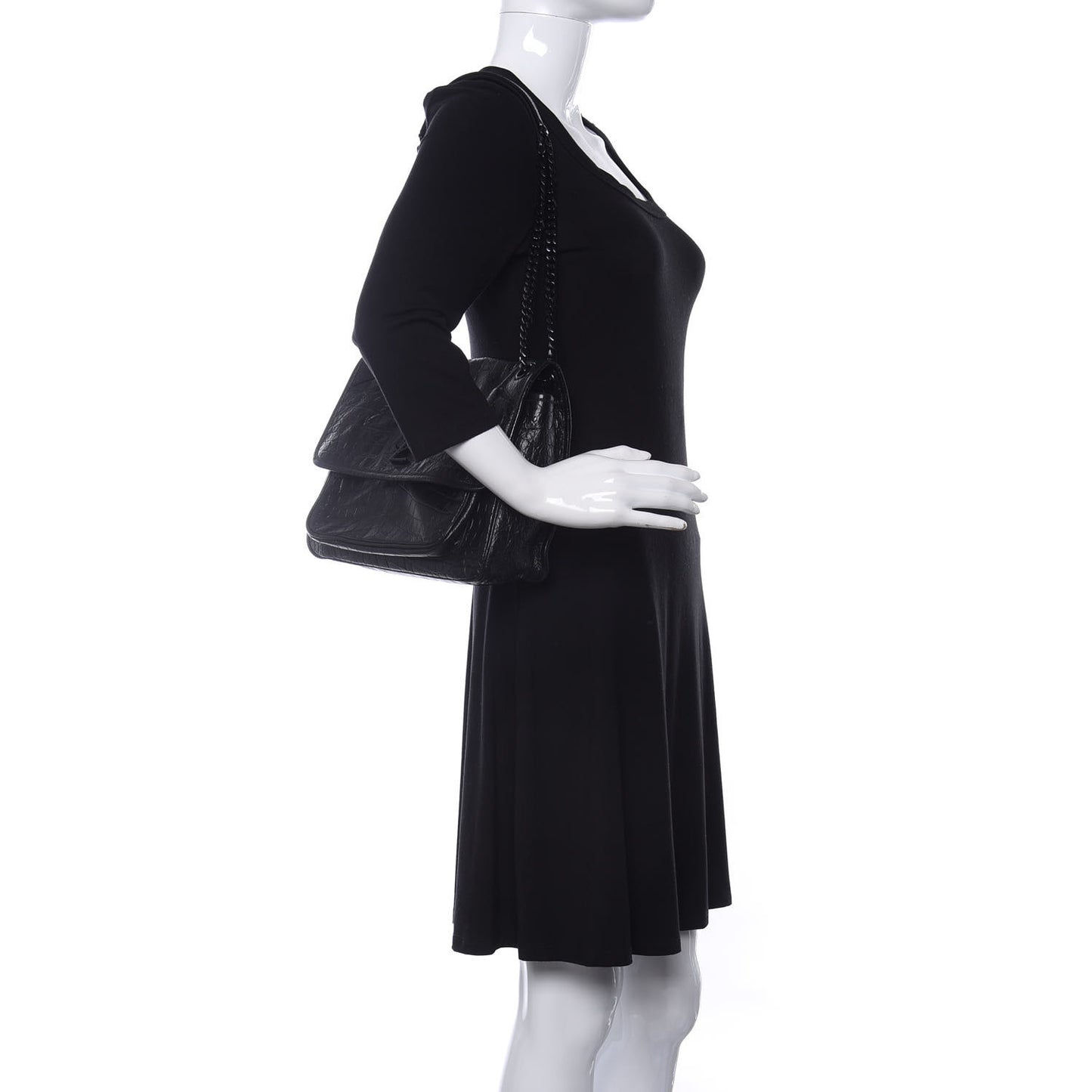 Crocodile Embossed Lambskin Monogram Medium Niki Chain Satchel Black