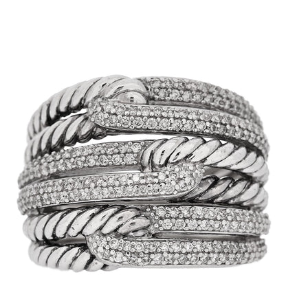 David Yurman Sterling Silver Diamond 19mm Labyrinth Triple Loop Ring 57 8 1 of 4