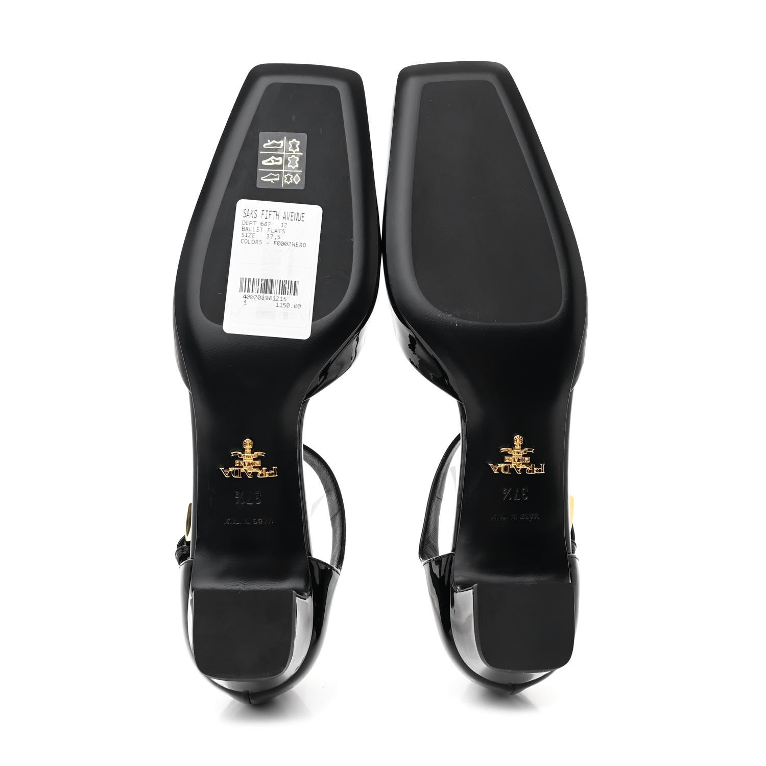 Prada Vernice Triangle Squared Toe 35mm Pumps 37.5 Black 6 of 9