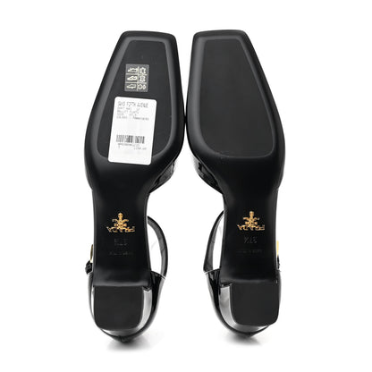 Prada Vernice Triangle Squared Toe 35mm Pumps 37.5 Black 6 of 9