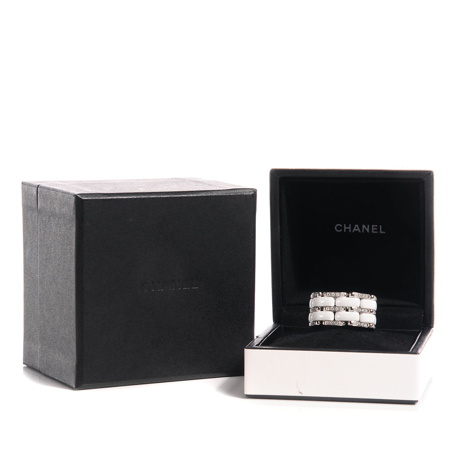 Chanel 18k White Gold Diamond Ceramic Large Ultra Ring White 7.5 7 of 7