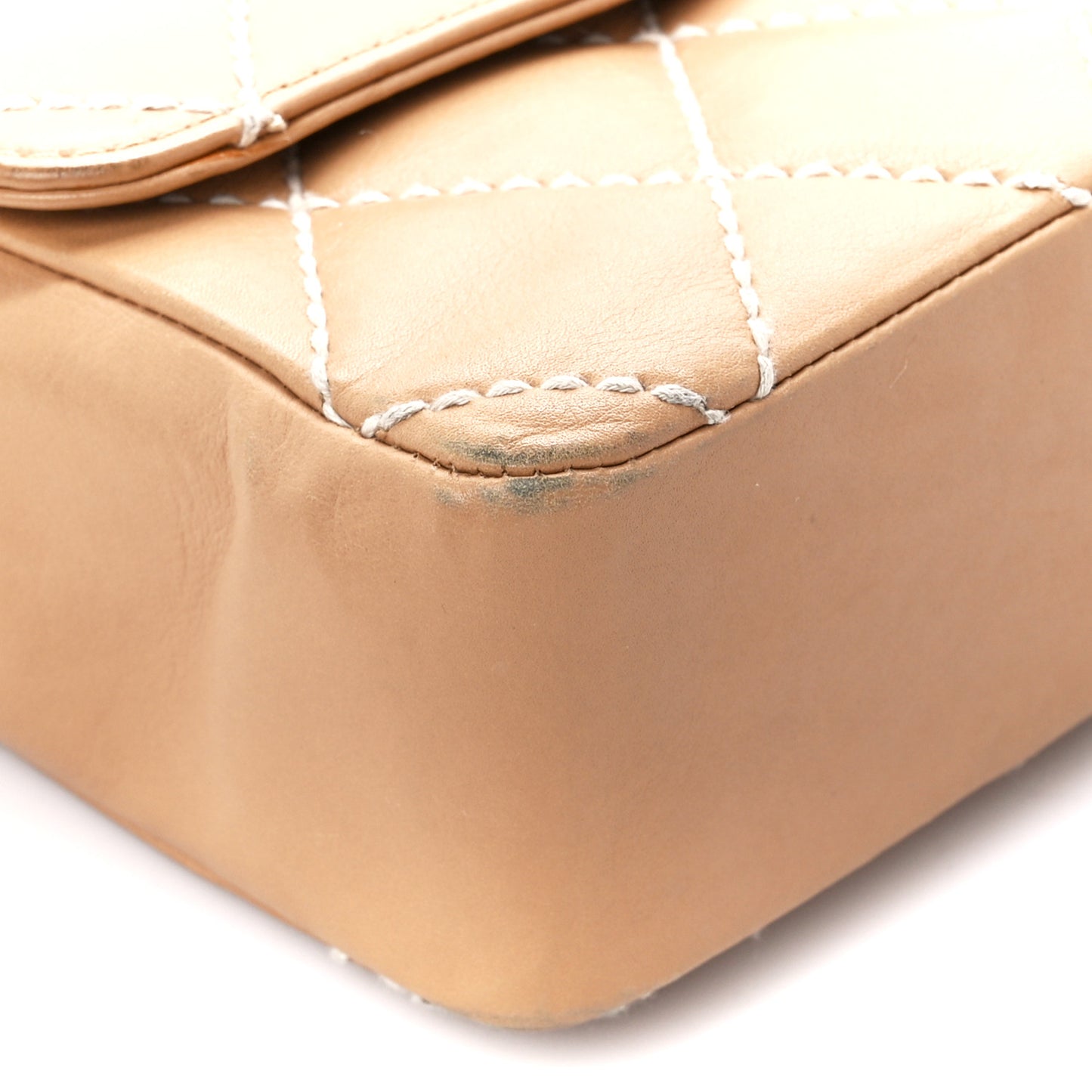 Calfskin Quilted Medium Wild Stitch Flap Beige