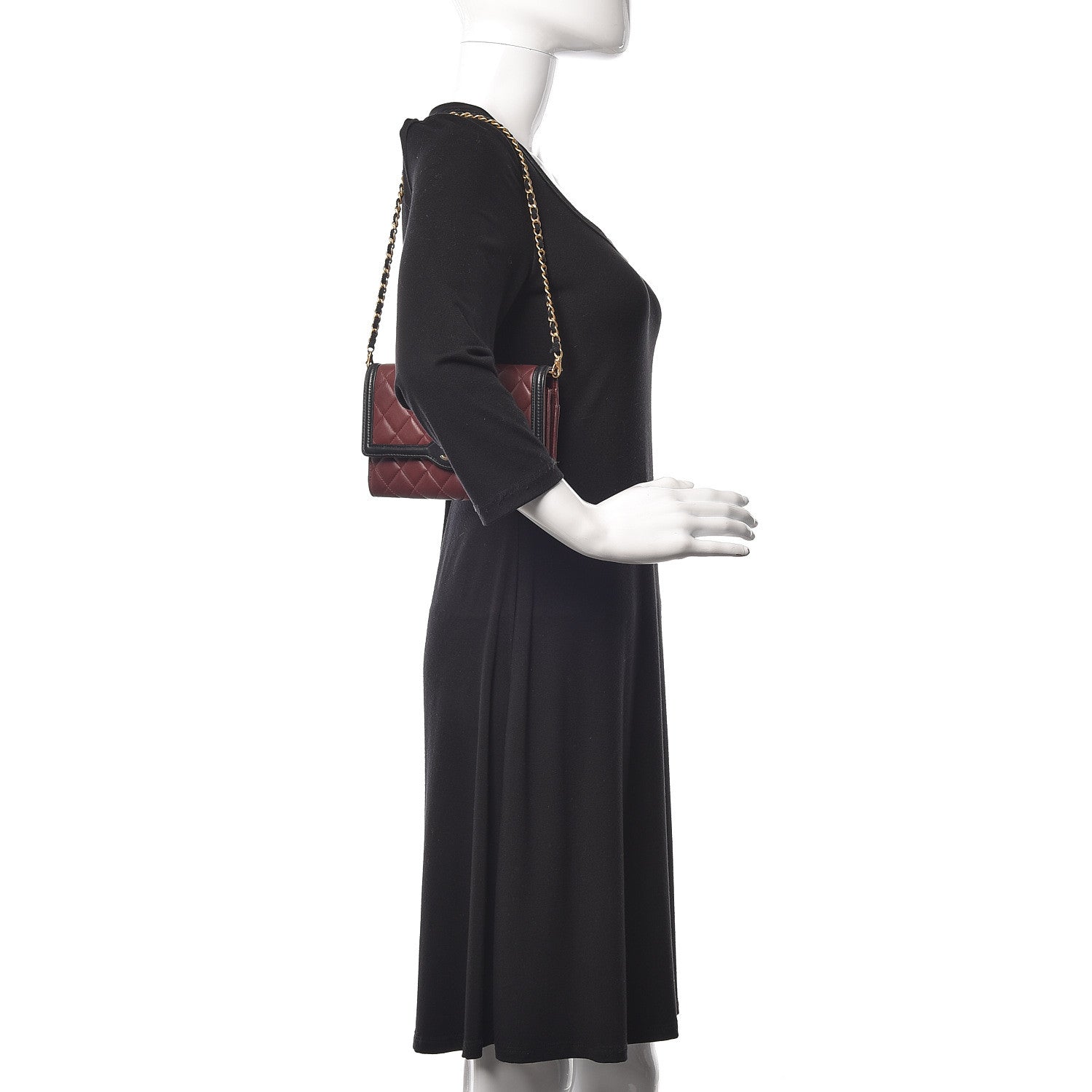 Chanel Lambskin Quilted Two Tone Clutch With Chain Burgundy Black 2 of 14