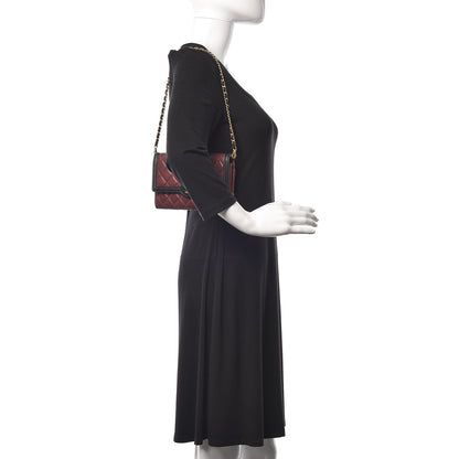 Chanel Lambskin Quilted Two Tone Clutch With Chain Burgundy Black 2 of 14