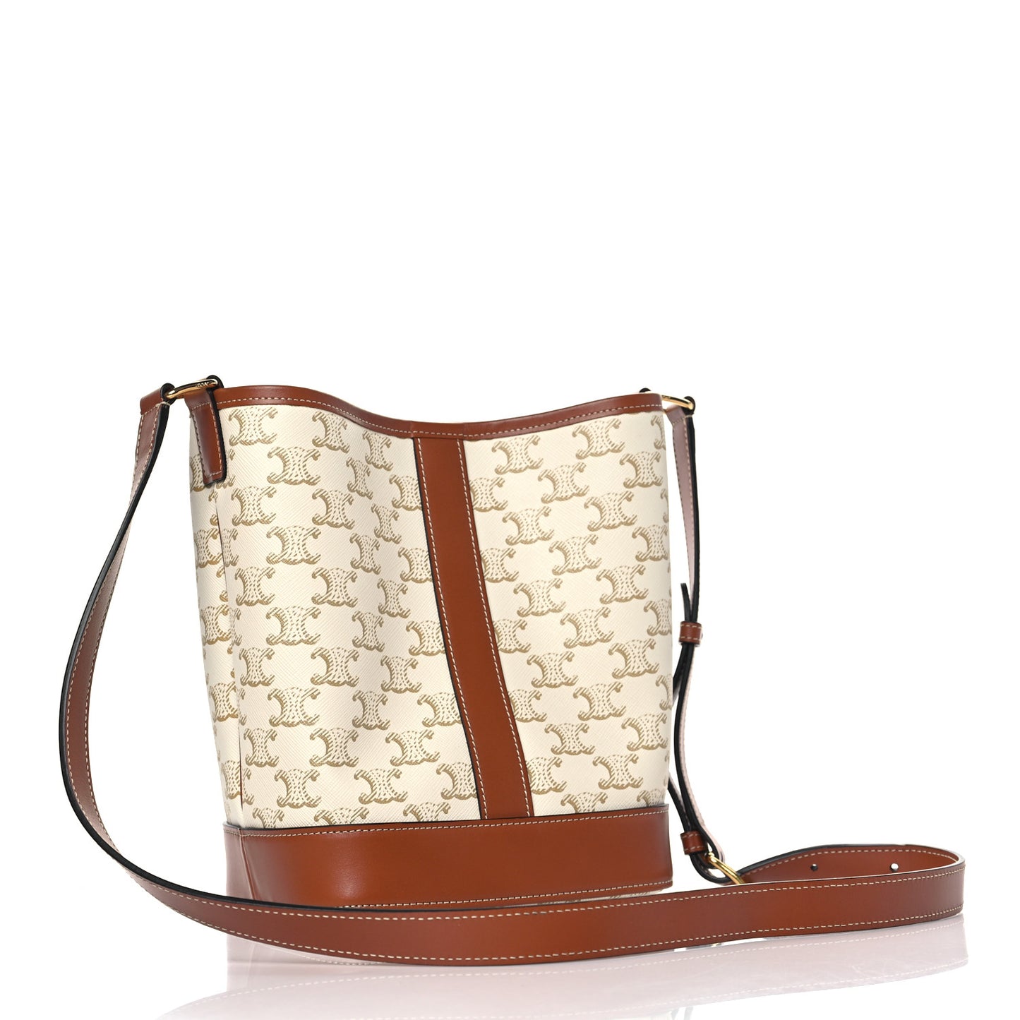 Triomphe Canvas Calfskin Small Bucket Bag White