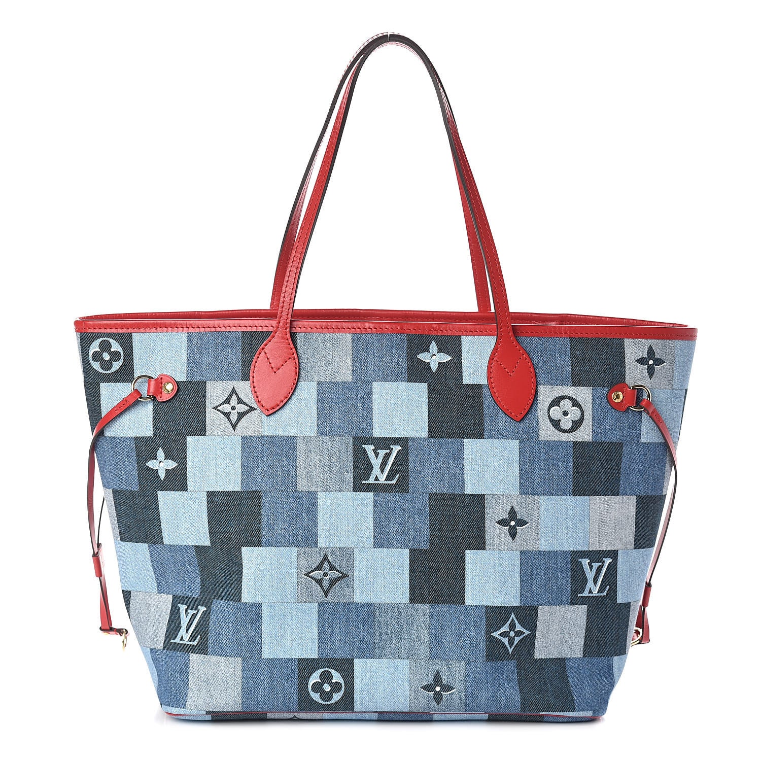 Louis Vuitton Denim Damier Monogram Patchwork Neverfull Blue Rouge 1 of 10