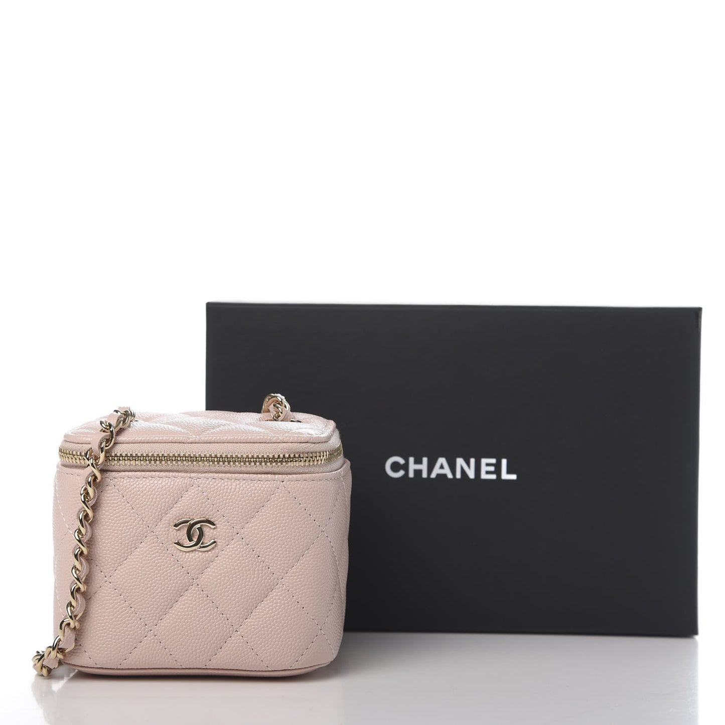 Caviar Quilted Mini Vanity Case With Chain Light Pink