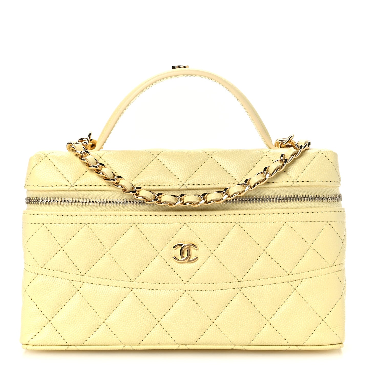 Caviar Quilted Trendy Handle Slim Vanity Light Yellow