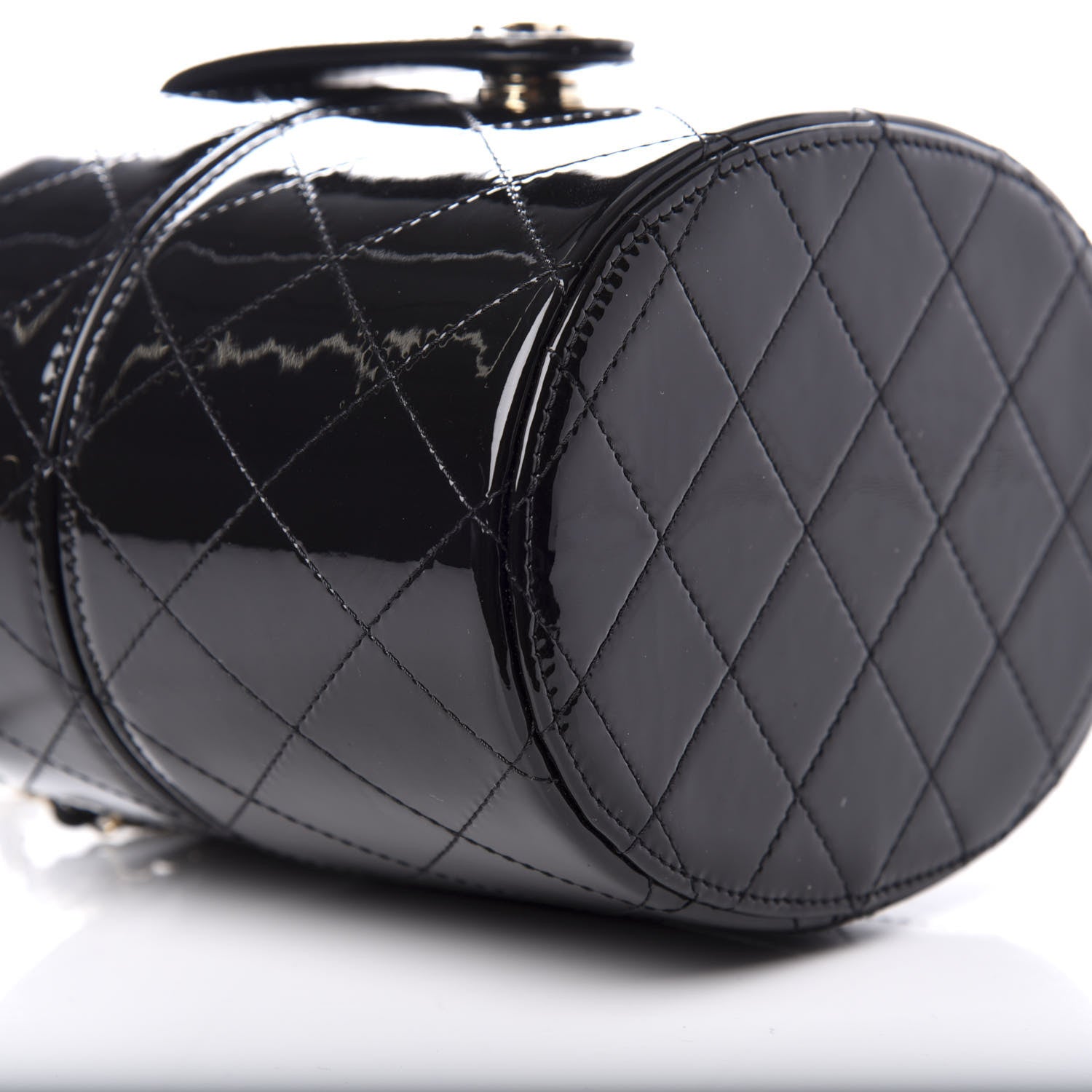 Chanel Patent Quilted Round Clutch With Chain Black 6 of 10