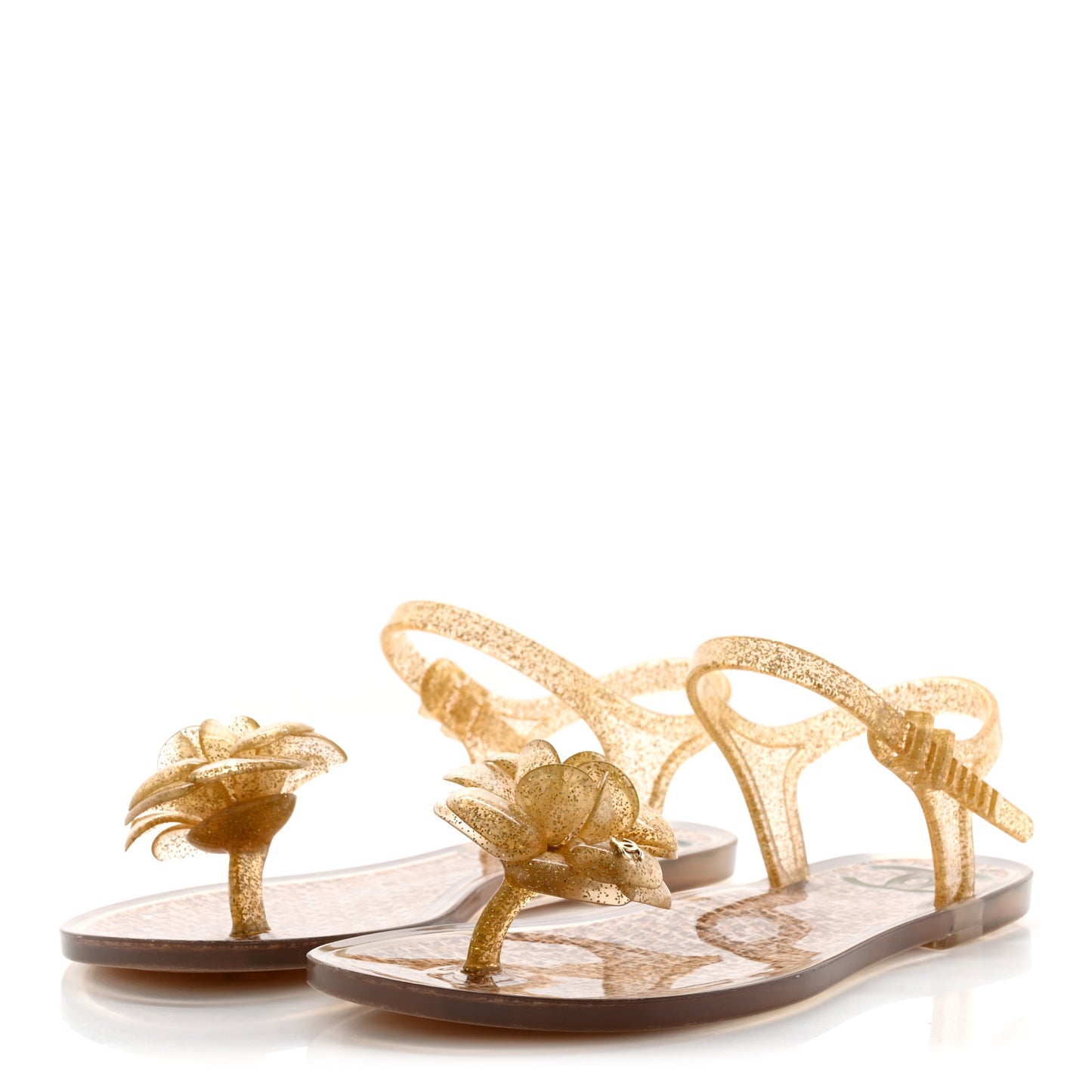 Jelly Camellia Glitter Thong Sandals 35 Beige