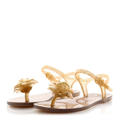 Chanel Jelly Camellia Glitter Thong Sandals 35 Beige 3 of 9