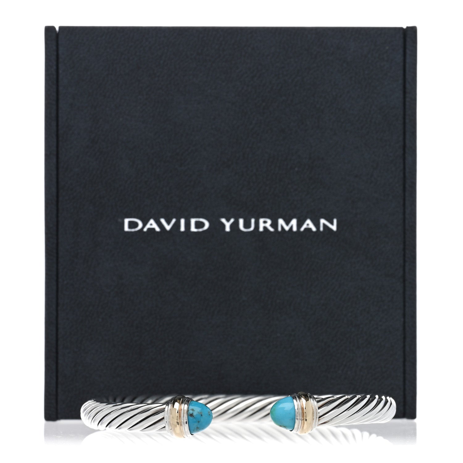 David Yurman Sterling Silver 14K Yellow Gold Turquoise 7mm Cable Classics Bracelet 4 of 4