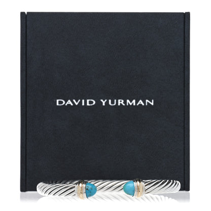 David Yurman Sterling Silver 14K Yellow Gold Turquoise 7mm Cable Classics Bracelet 4 of 4