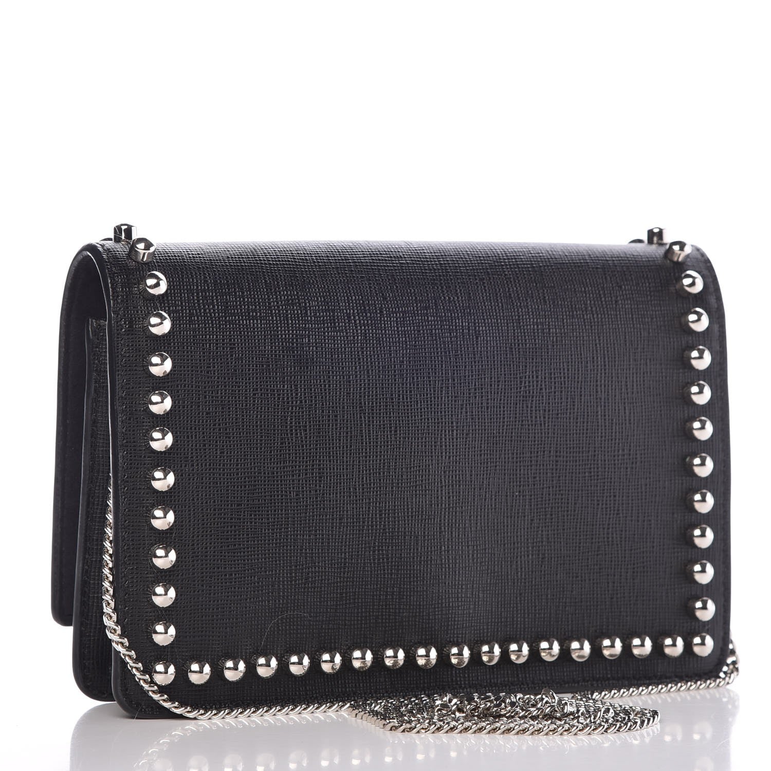 Fendi Vitello Elite Mink Fur Studded Karlito Tube Wallet on Chain Black 3 of 14