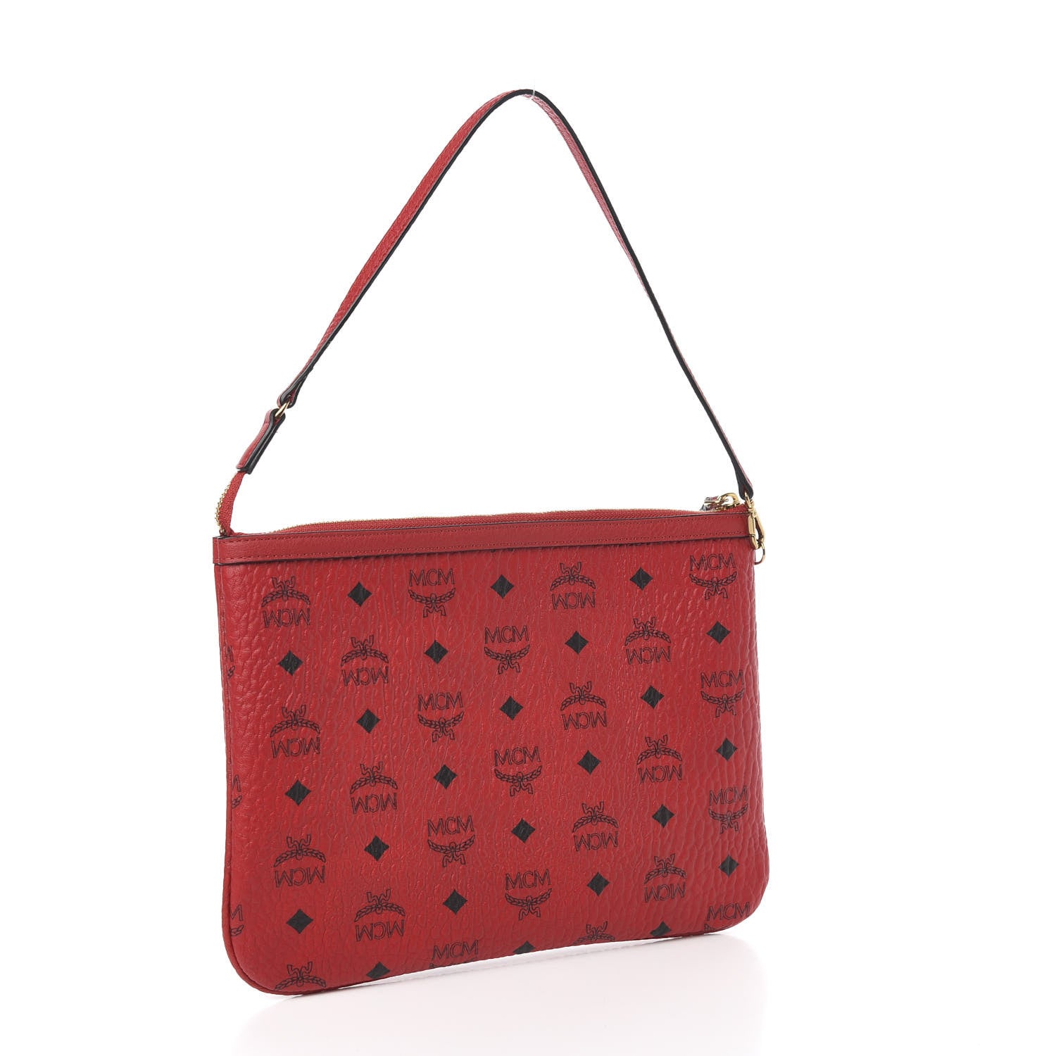 MCM Visetos Liz Shopper Tote Pouch Ruby Red 3 of 10
