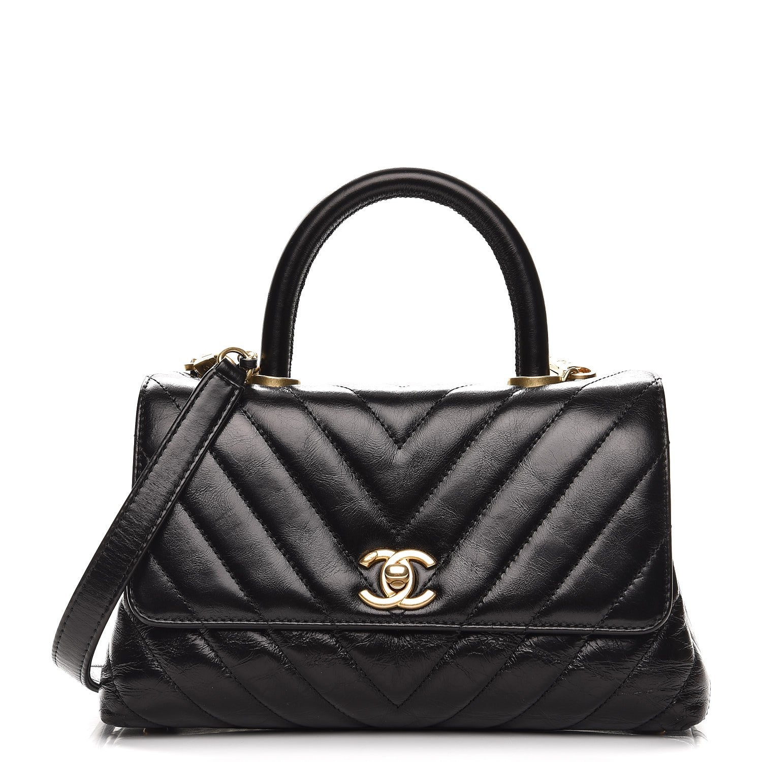Chanel Calfskin Chevron Quilted Mini Coco Handle Flap Black 1 of 8