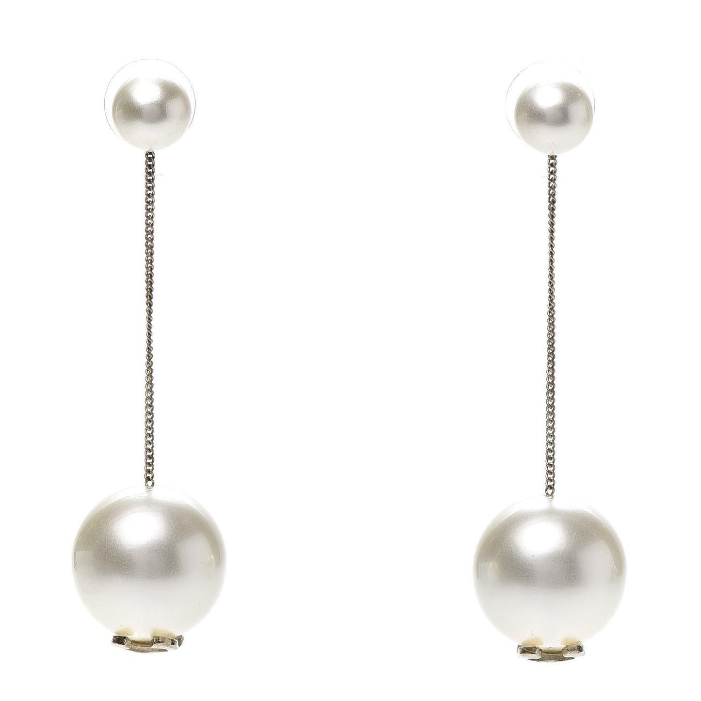 Pearl CC Chain Drop Earrings Gold