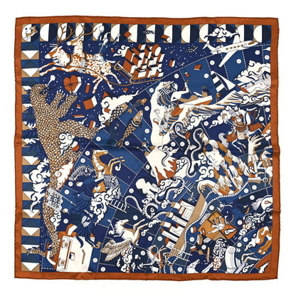 Hermes Silk Vintage L Epopee D Hermes Detail Scarf 70 Marine Caramel White 1 of 3