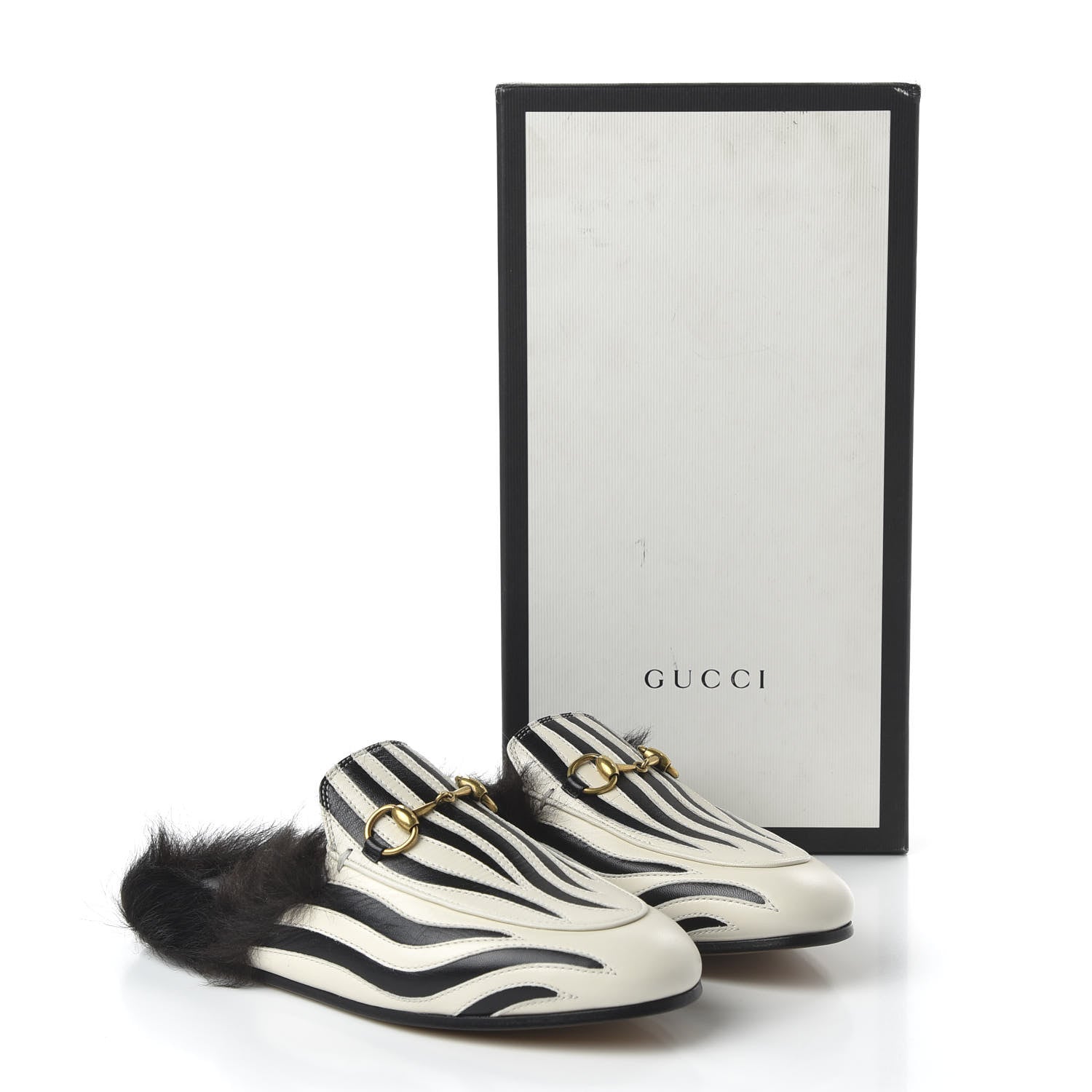 Gucci Malaga Kid Fur Zebra Inlay Womens Princetown Slippers 35 Mystic White Black 8 of 8
