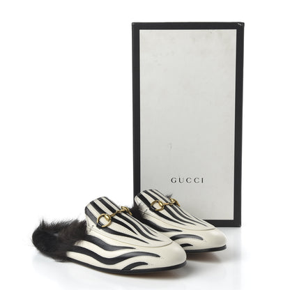 Gucci Malaga Kid Fur Zebra Inlay Womens Princetown Slippers 35 Mystic White Black 8 of 8