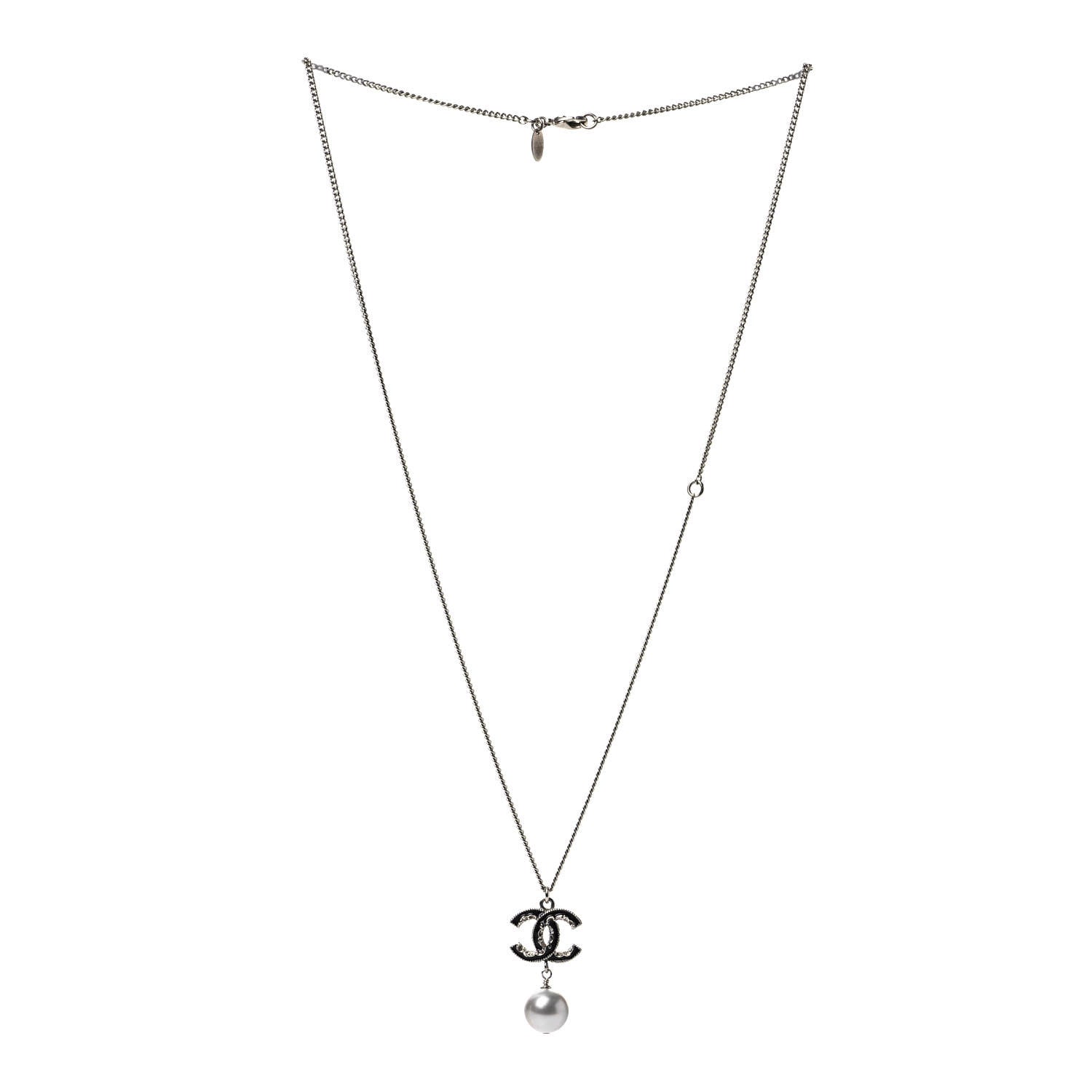 Chanel Enamel Pearl CC Baroque Drop Necklace Black Gold 2 of 4