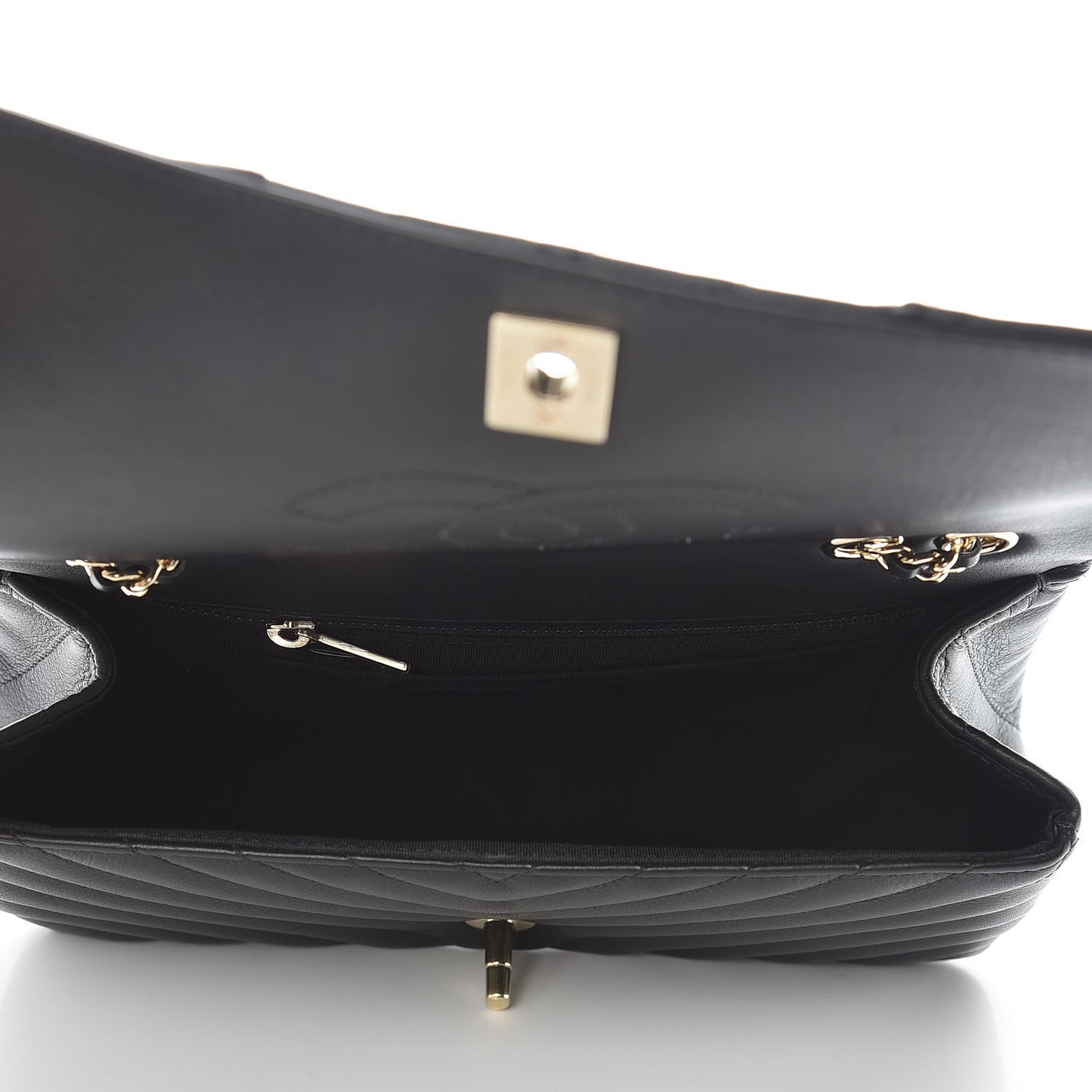 Calfskin Chevron Quilted Statement Flap Black