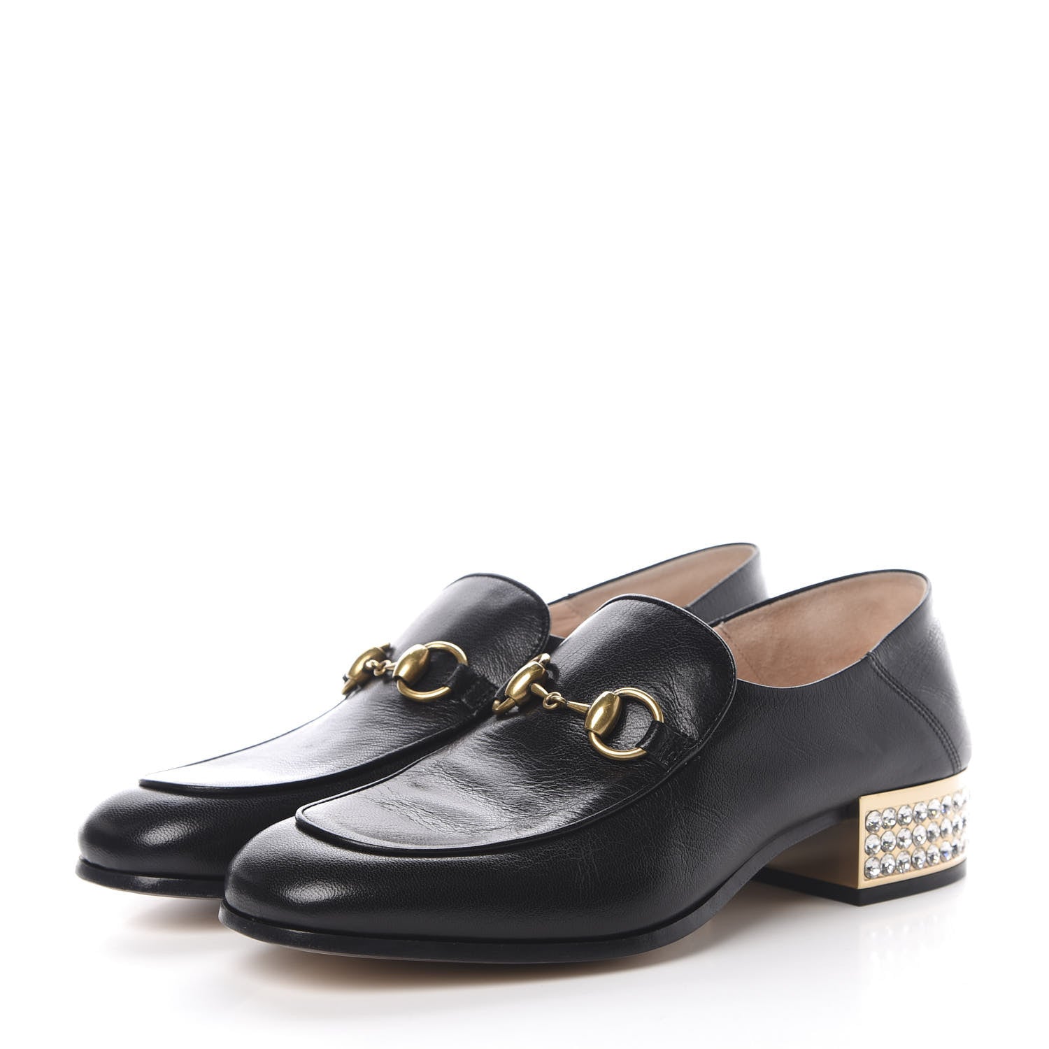 Gucci Goatskin Crystal Womens Horsebit Loafers 38 Black 3 of 14