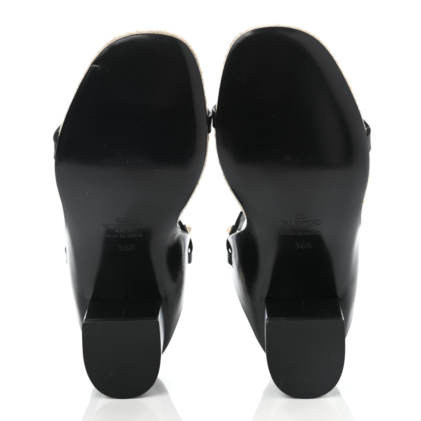 Calfskin Rockstud Ankle Strap Espadrille 10/60mm Sandals 36.5 Black
