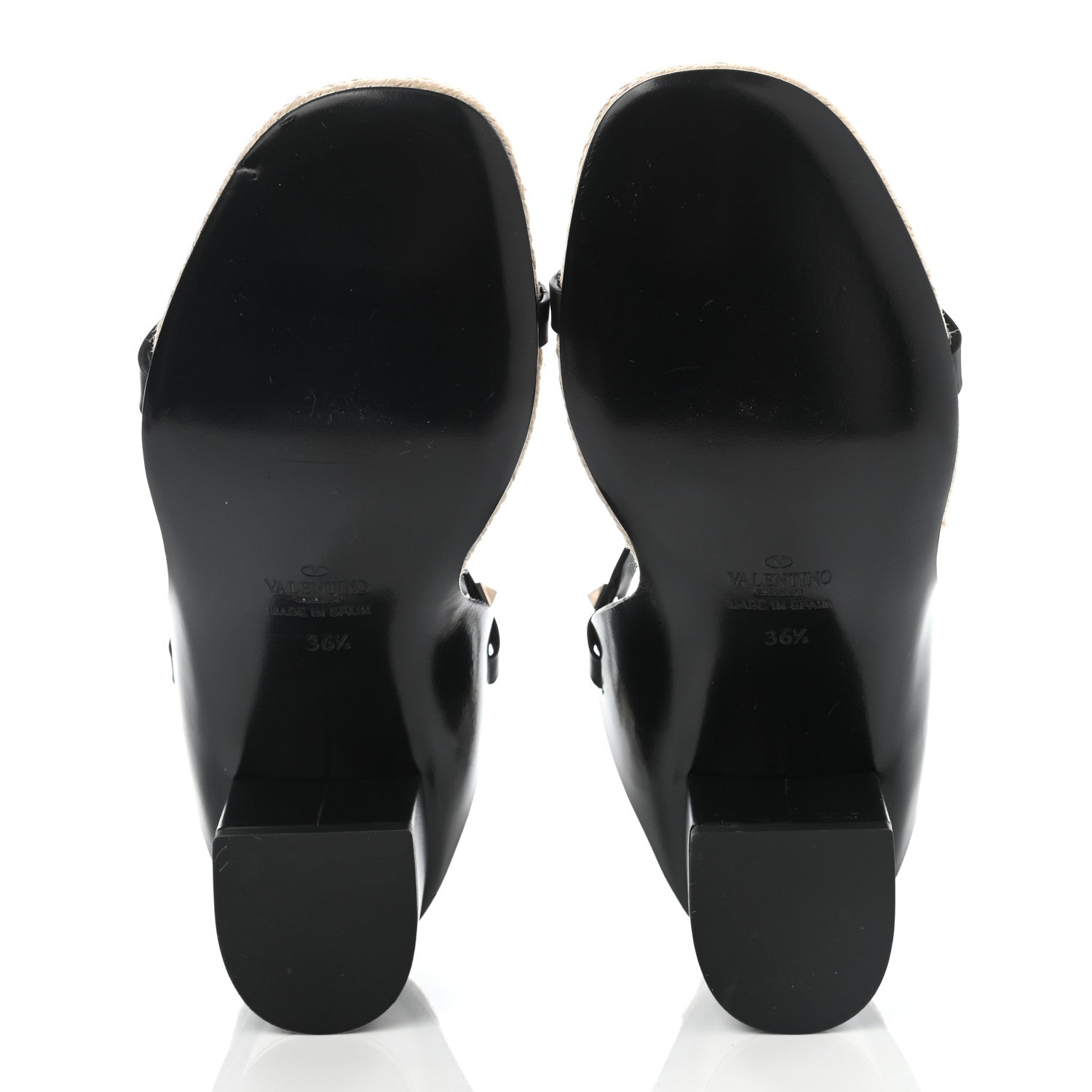 Valentino Garavani Calfskin Rockstud Ankle Strap Espadrille 10/60mm Sandals 36.5 Black 5 of 7