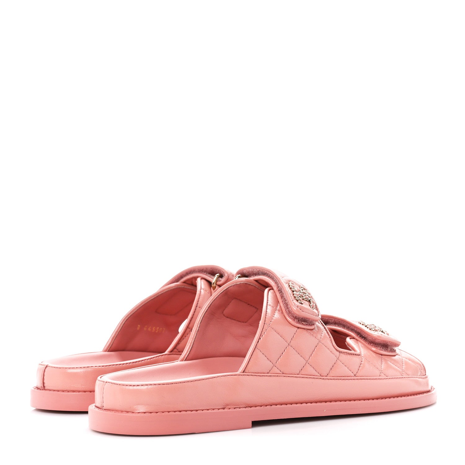 Chanel Lambskin Quilted Velcro Dad Chain CC Slide Sandals 39.5 Pink 4 of 9