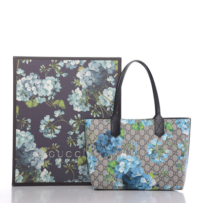 Gucci GG Supreme Monogram Blooms Small Reversible Tote Beige Blue Navy 9 of 9