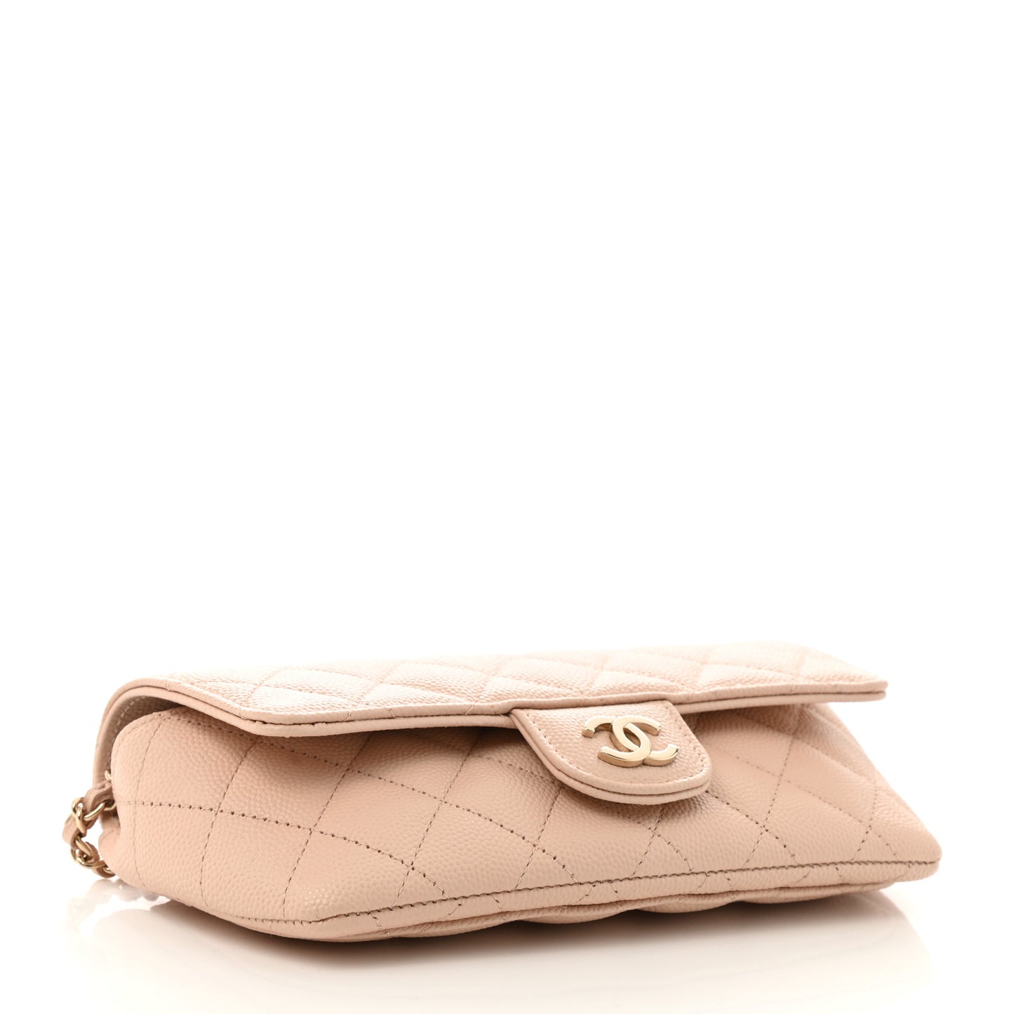 Caviar Quilted Glasses Case With Chain Beige