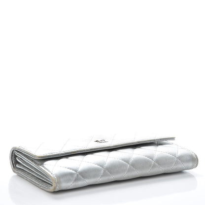 Chanel Metallic Lambskin Quilted Large Gusset Flap Wallet Silver 4 of 15