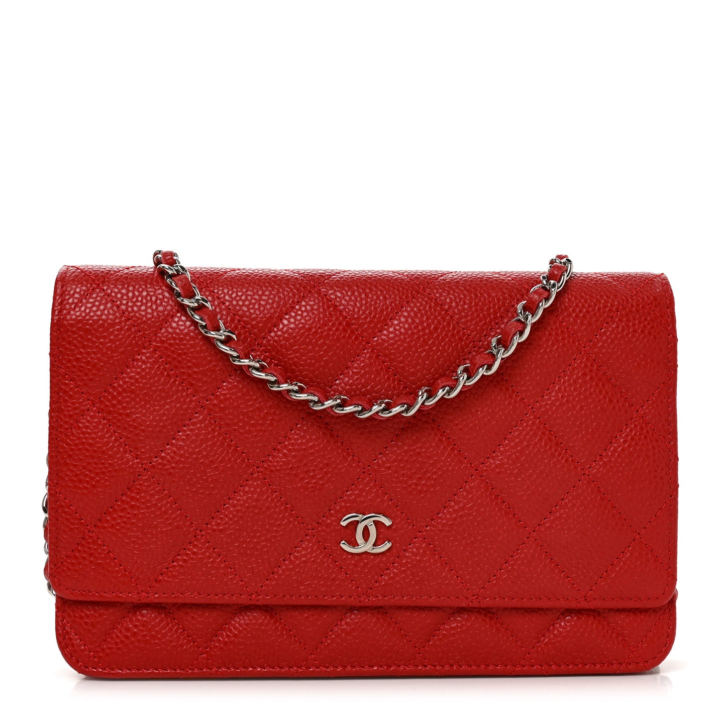 Caviar Quilted Wallet on Chain WOC Red