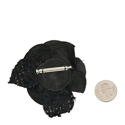 Chanel Tweed Fabric Camellia Pin Brooch Black 2 of 3